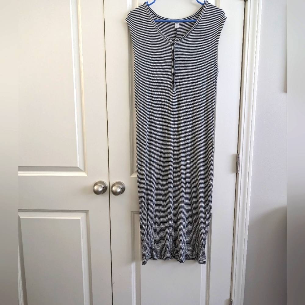 Old Navy Black & White Striped Ribbed Dress